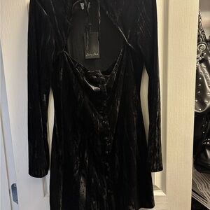 Emory Park Black Button Down Velvet Cut-Out Dress